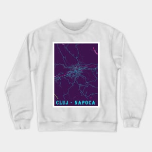 Cluj - Napoca Neon City Map, Cluj - Napoca Minimalist City Map Art Print Crewneck Sweatshirt